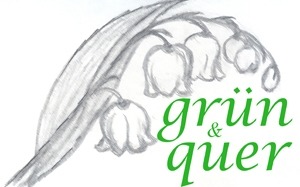 Logo: Maßnahme grün und quer. Gezeichnete Maiglöckchen über dem Schriftzug grün und quer der hellgrün ist.